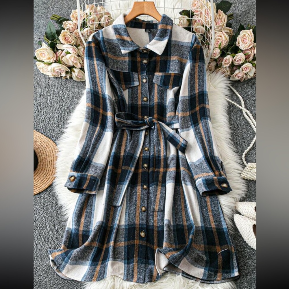 Flannel long sleeve plaid dress